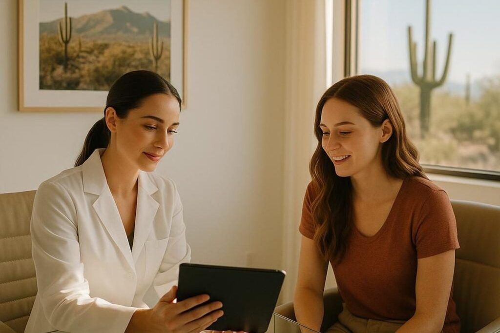 Medical professional discussing insurance coverage at a Tucson med spa consultation