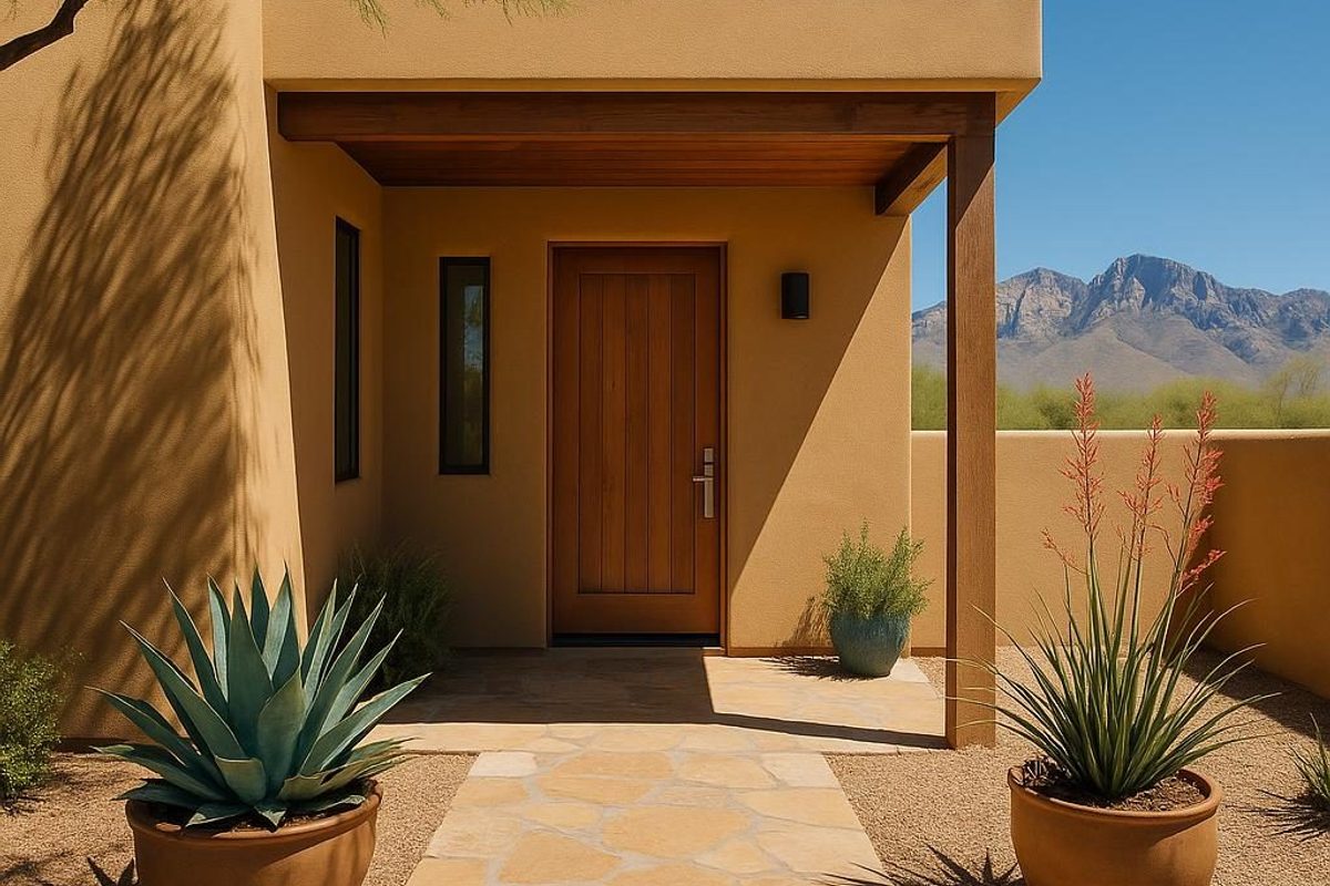 Welcoming entrance to a medical spa in Tucson with desert landscaping